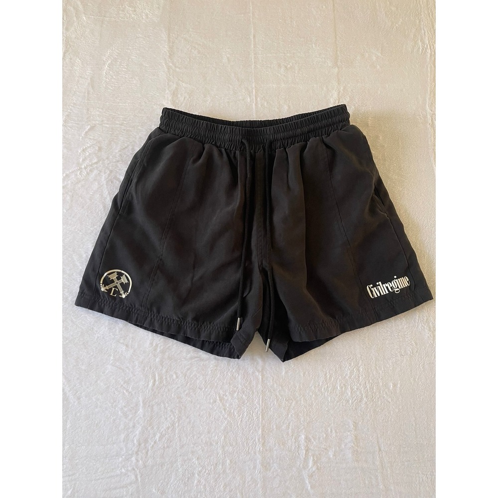 Civil Regime Mens Black Swim Trunks Shorts Sz S Mesh Lined Drawstring Logo Beach